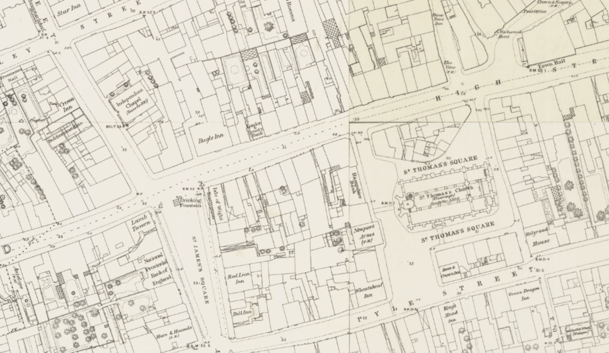 Pubs around the centre of Newport, c.1862, Newport, Isle of Wight, OS 1:500, 1861-4